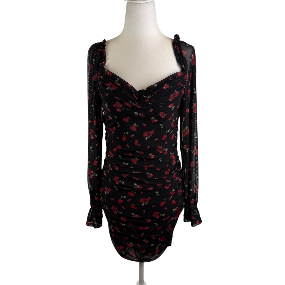 J for Justify Floral Mesh Ruched Mini Dress Medium Romantic Whimsigoth Y2K 90s